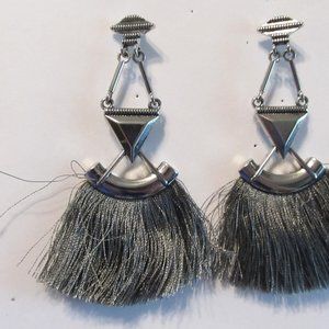 5-pairs Older Paparazzi Fringe Earrings-black, brown, aqua & grey